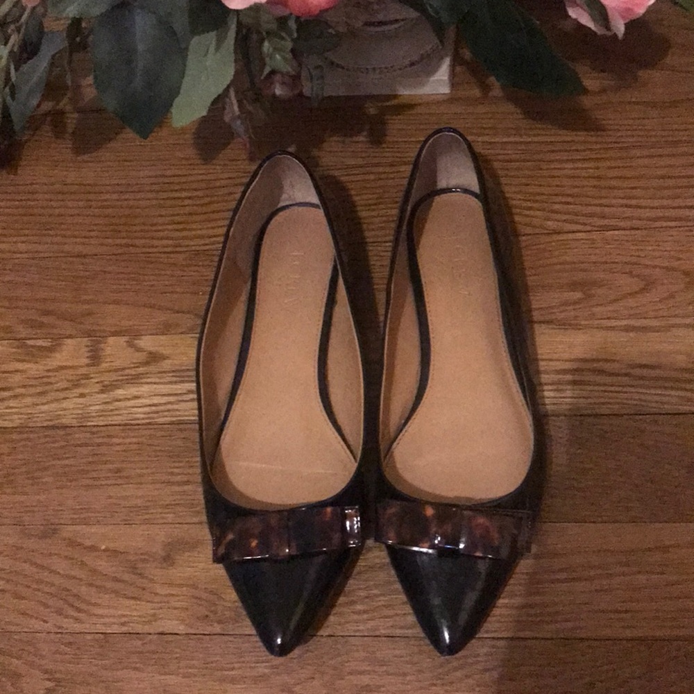 J.Crew Black Patent Leather Tortoise Bow Flats 8.5